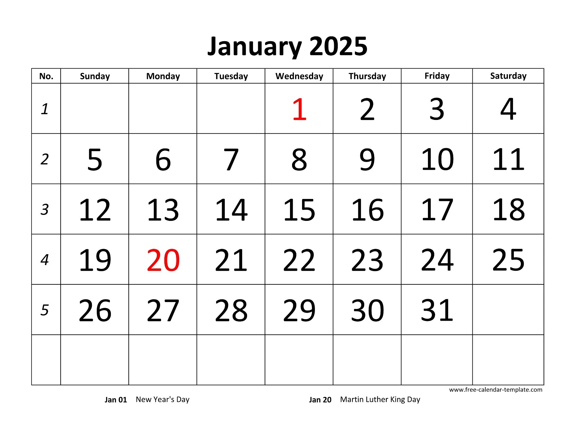 2025 Calendar Printable Template Free