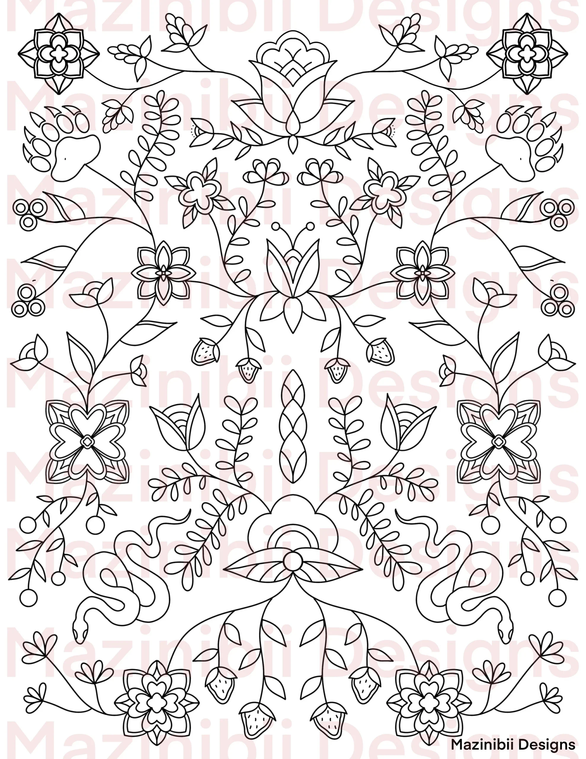 Printable Ojibwe Floral Coloring Pages By Mazinibiidesigns 2 Pages Native Coloring Page Instant Download Etsy