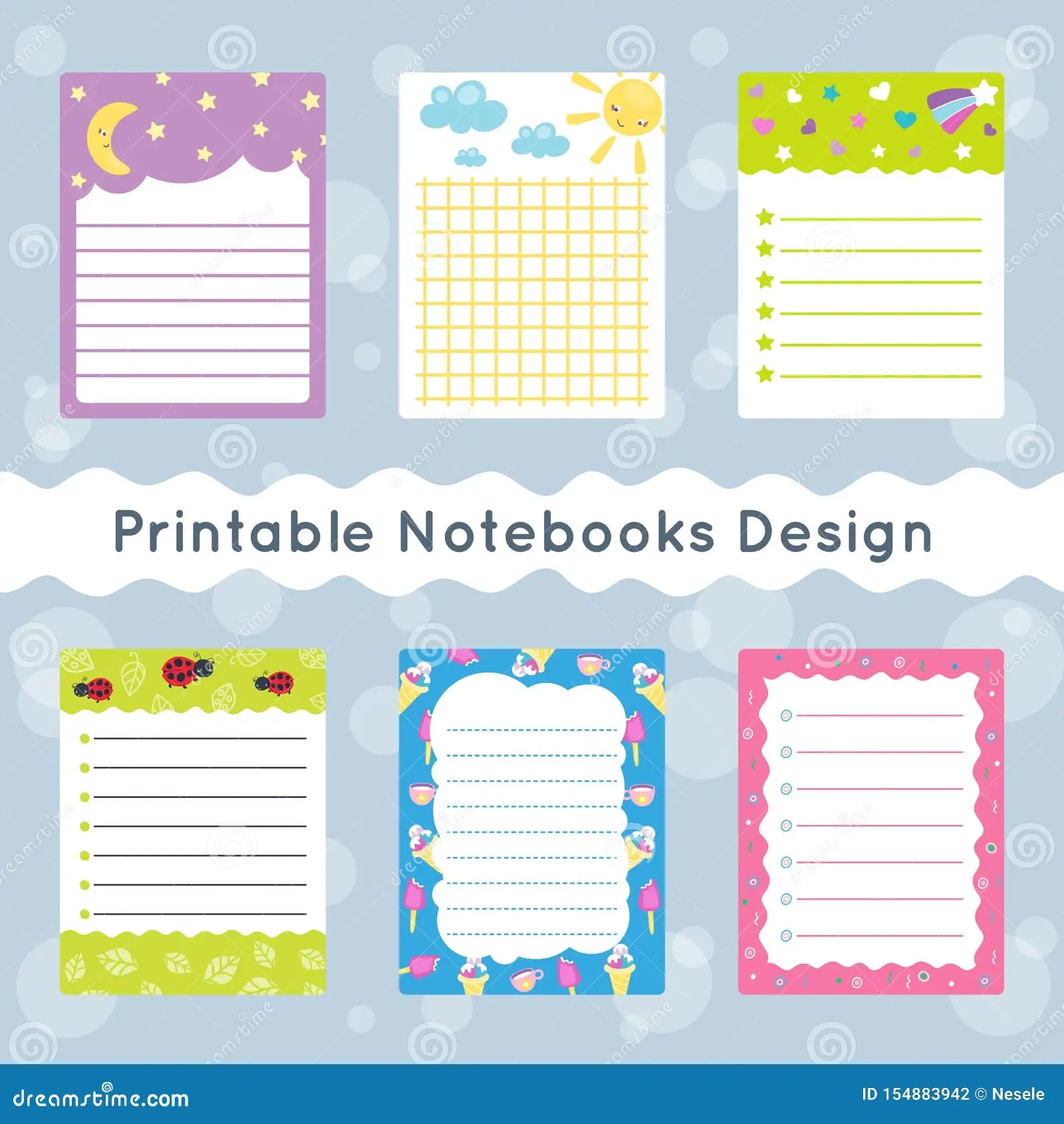 Printable Pages Design Collection For Kids Funny Templates For Notebooks Cute Graphic Stock Vector Illustration Of Line Decoration 154883942