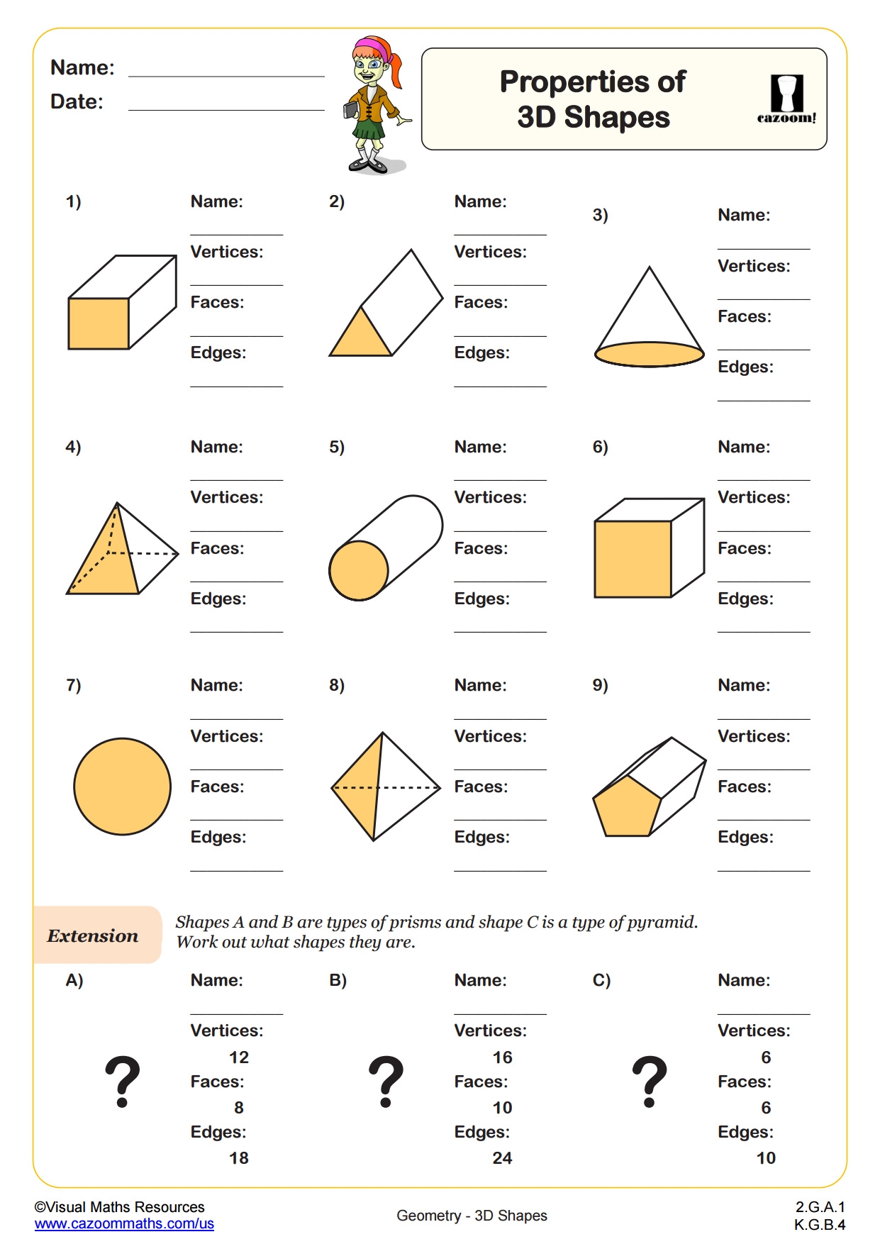3d Shapes Printable Worksheets