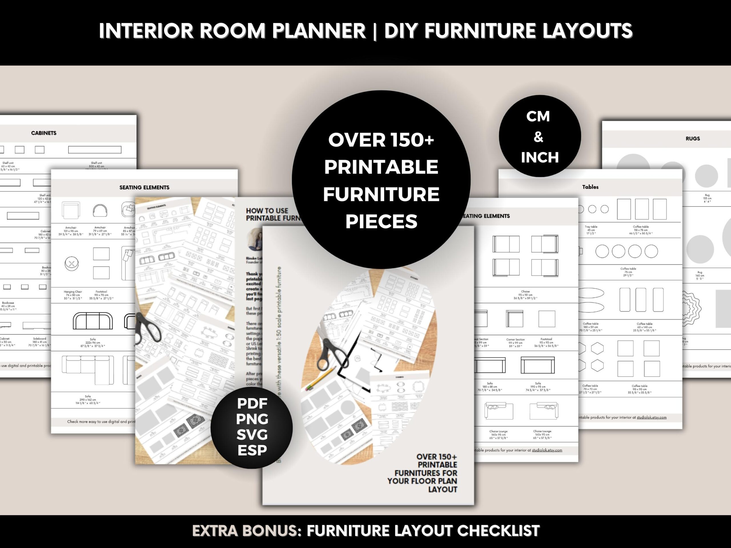 Printable Scale Furniture Templates DIY Custom Floor Plan Design Home Decor Layout Tool Room Layout Printable Furniture Living Spaces Etsy