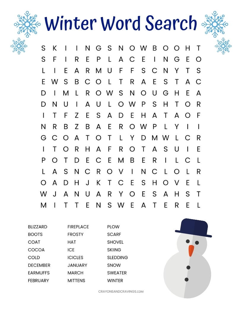 Winter Word Puzzles Printable