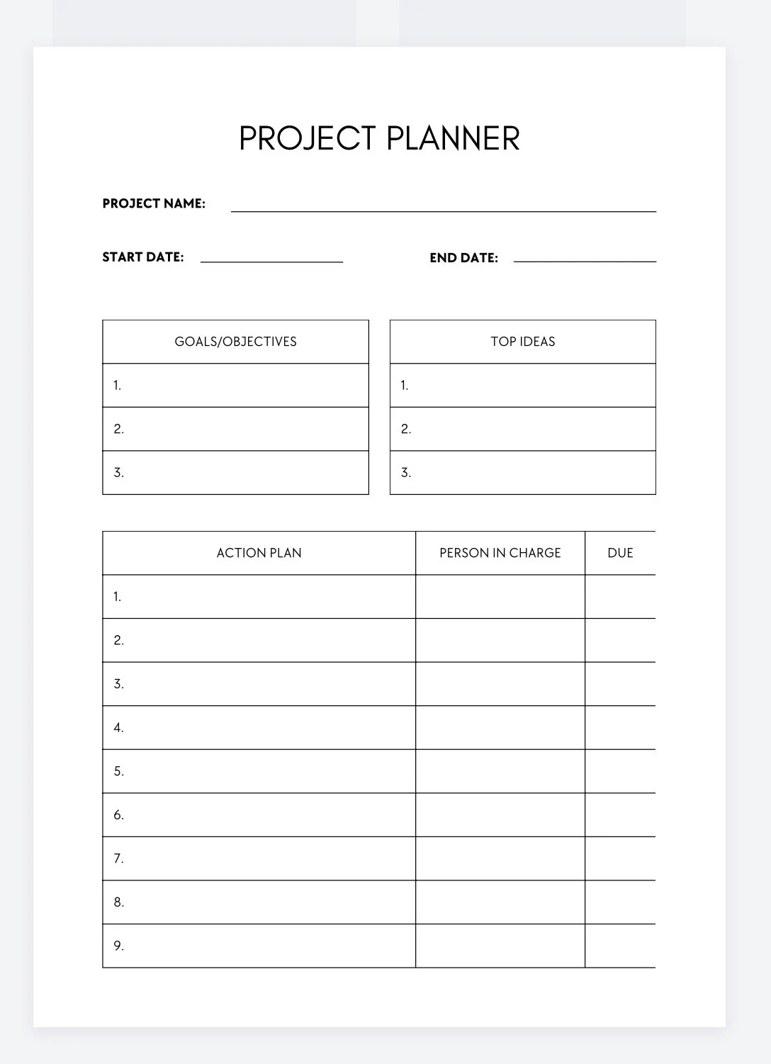 Printable Project Sheet with Design
