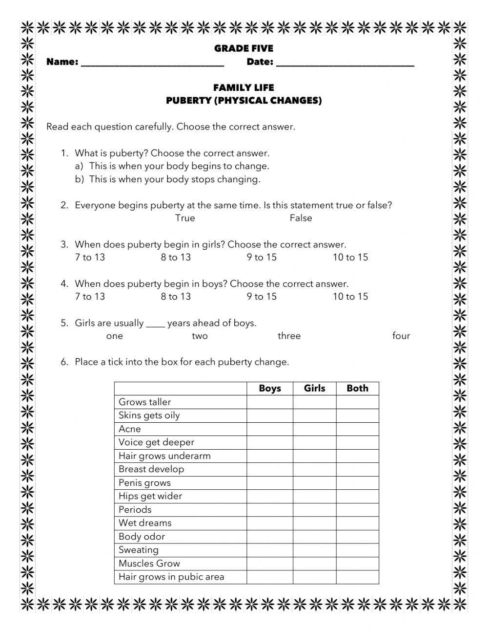 Puberty Physi Free Interactive Worksheets 632112