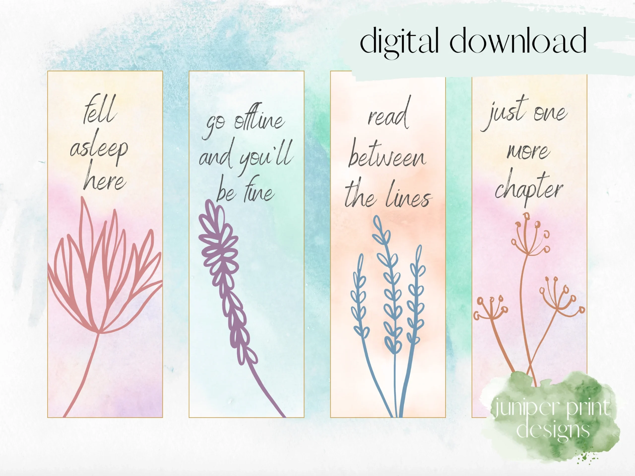 Quote Printable Bookmark Set Download And Print Bookmarks Watercolor Bookmarks Printable Bookmarks With Quotes About Reading Etsy