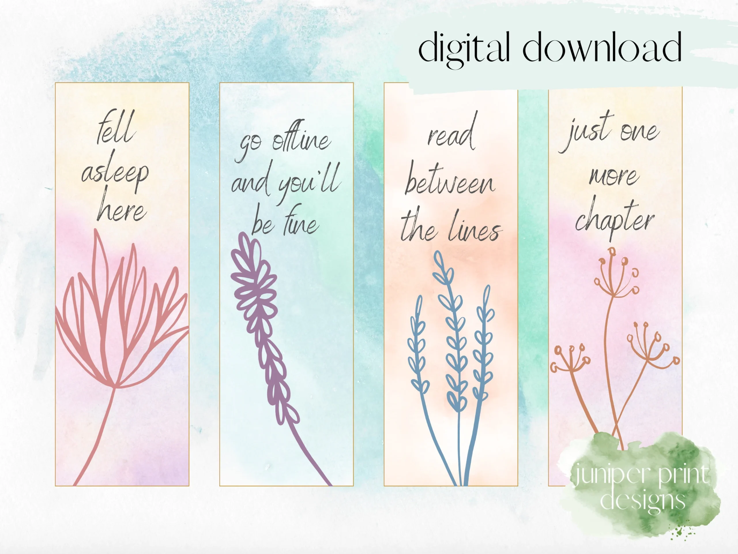 Quote Printable Bookmark Set Download And Print Bookmarks Watercolor Bookmarks Printable Bookmarks With Quotes About Reading Etsy
