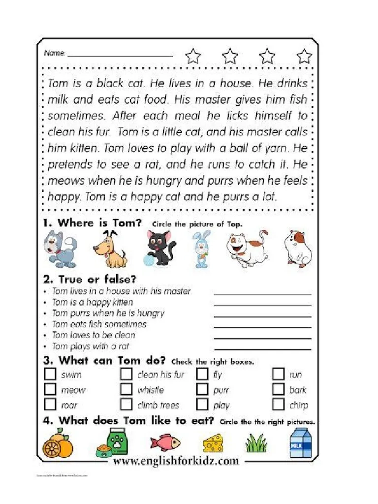 Reading Comprehension Worksheets For Grade 4 PDF
