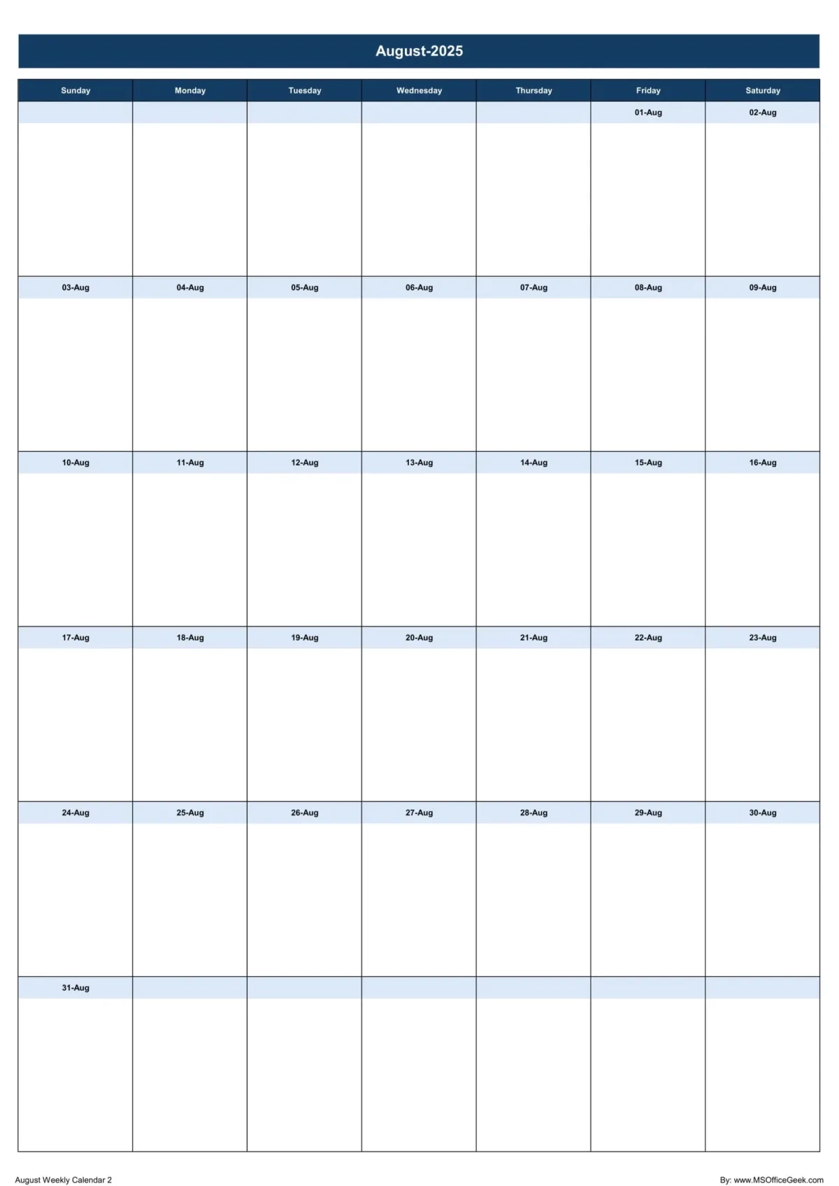 Ready To Use Printable Weekly Calendar 2025 MSOfficeGeek