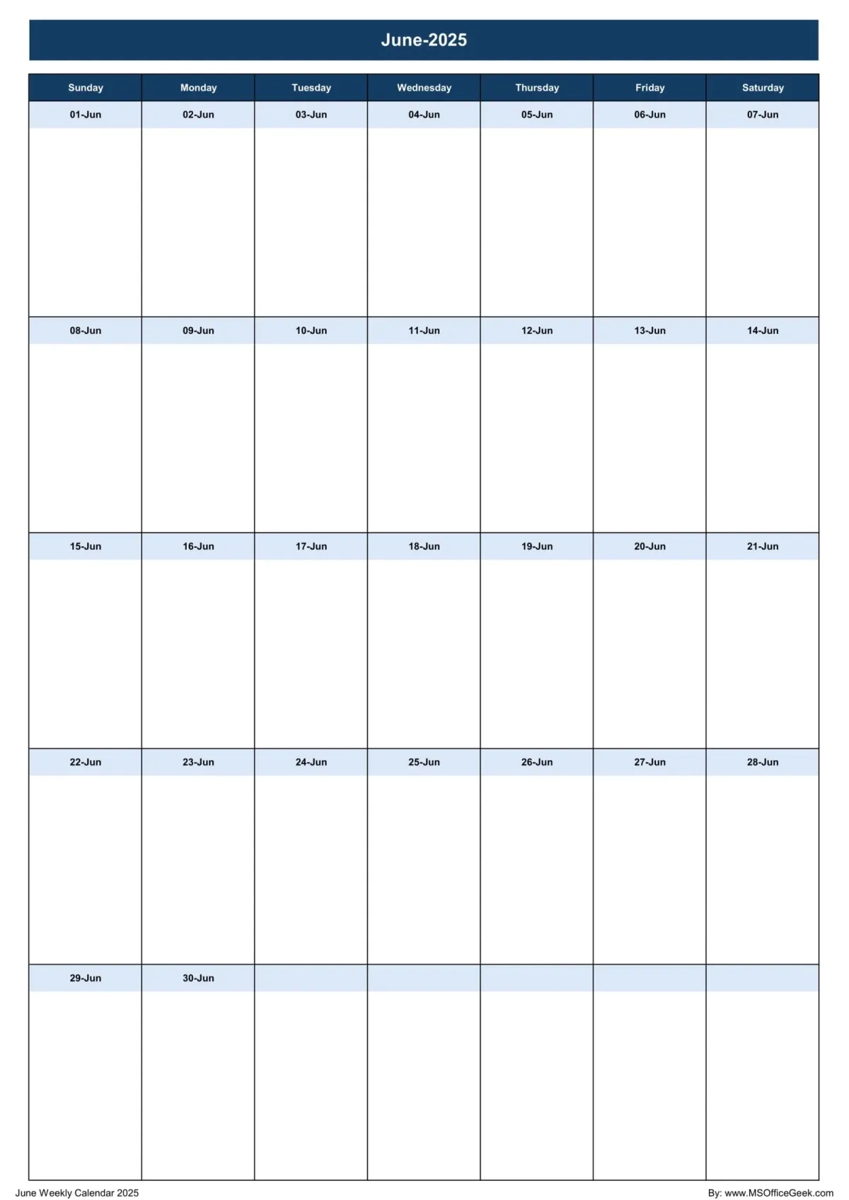 Blank Printable Weekly Calendar 2025