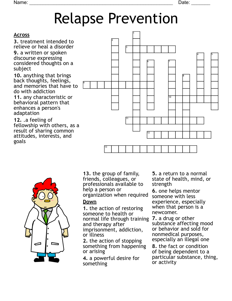 Recovery Crossword Puzzles Free Printable