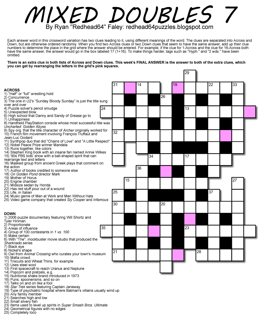 Mixed Doubles Crosswords Puzzles Printable