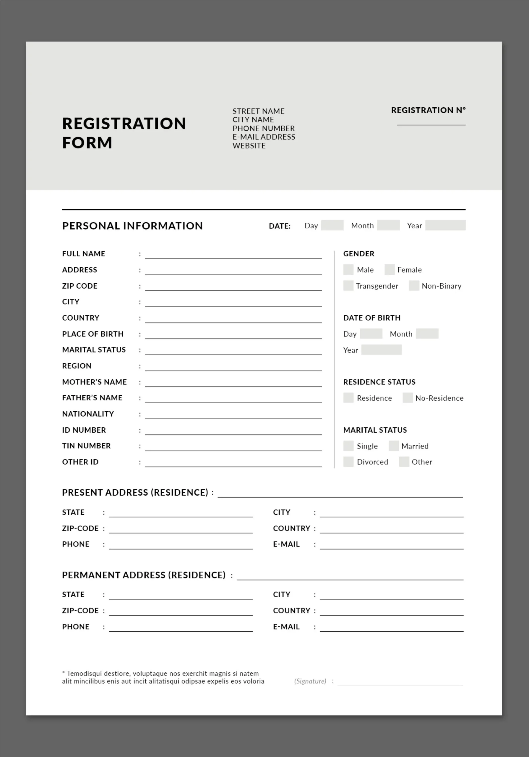 Registration Form Layout Template Document Form Template Application Form Template Personal Data Form Template Indesign A4 US Etsy