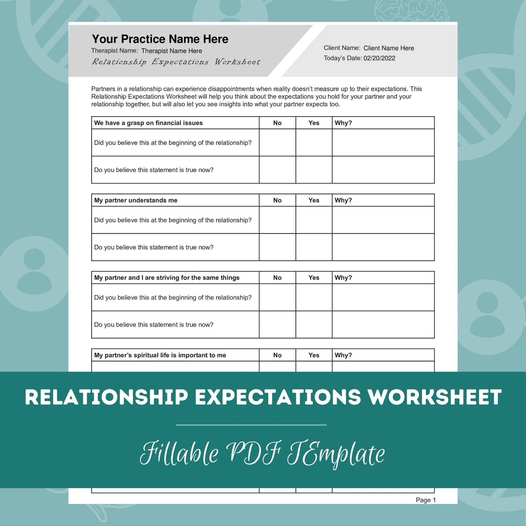 Relationship Expectations Worksheet Editable Fillable PDF 
