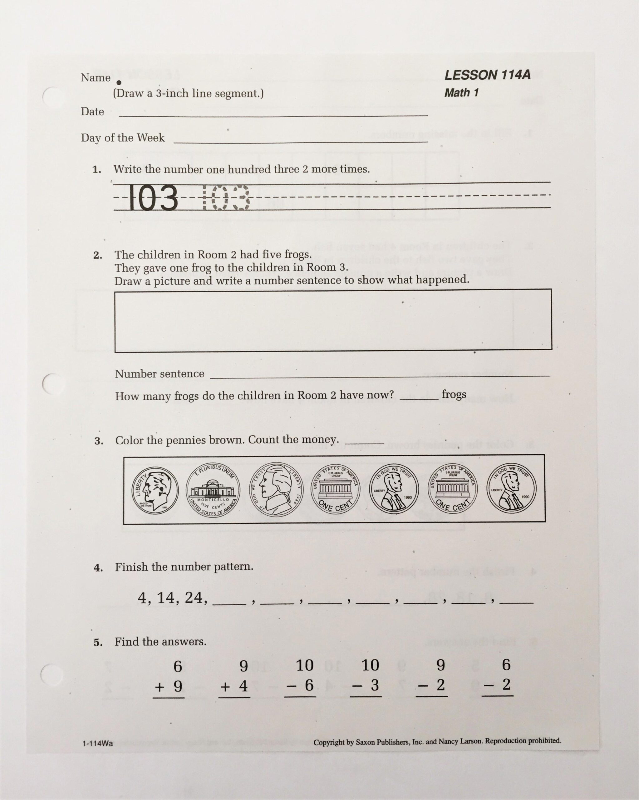 Free Printable Saxon Math Worksheets