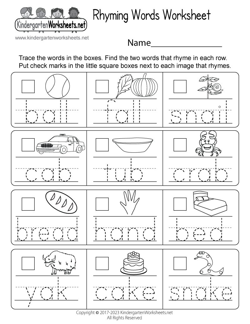 Free Printable Rhyming Worksheets
