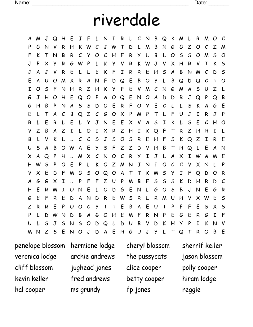 RIVERDALE Word Search WordMint