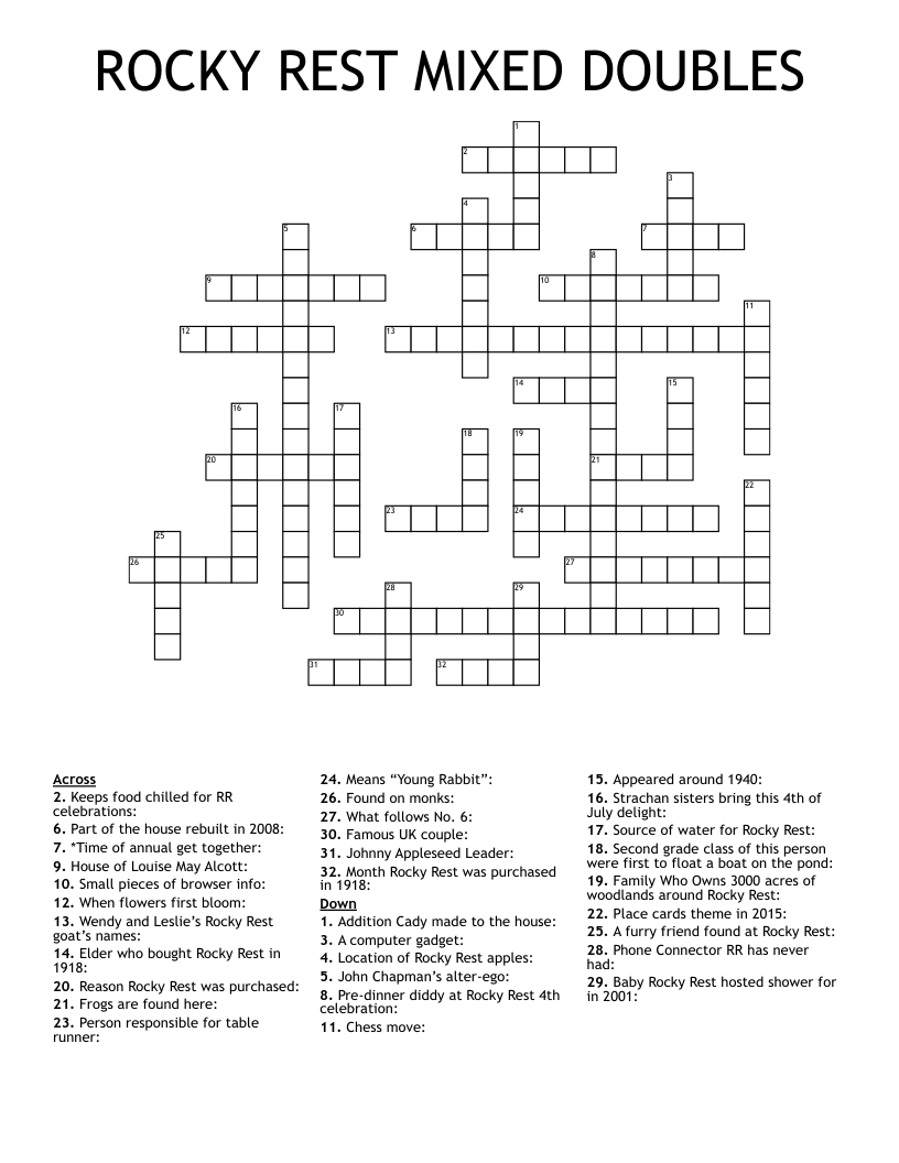 ROCKY REST MIXED DOUBLES Crossword WordMint