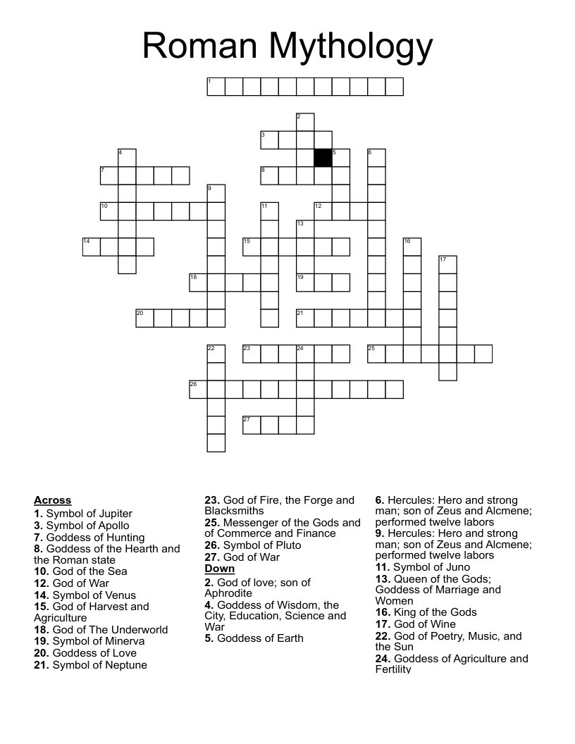 Mythology Crossword Puzzles Printable