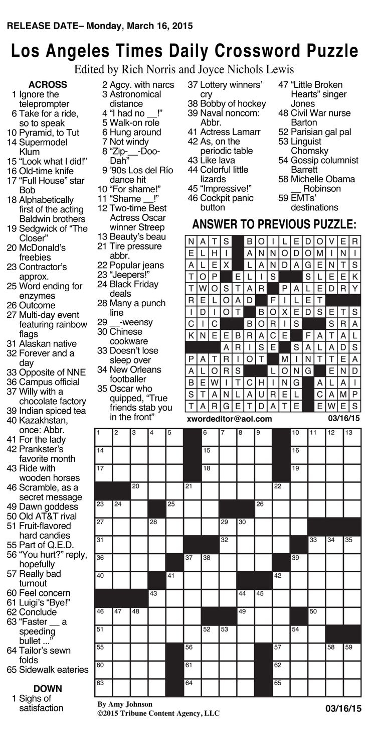 Free Printable Newspaper Crossword Puzzles