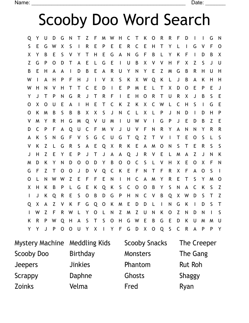 Printable Puzzles Free Scooby Doo Crossword