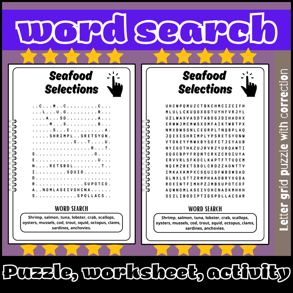 Free Printable Word Search Puzzles-Seafood