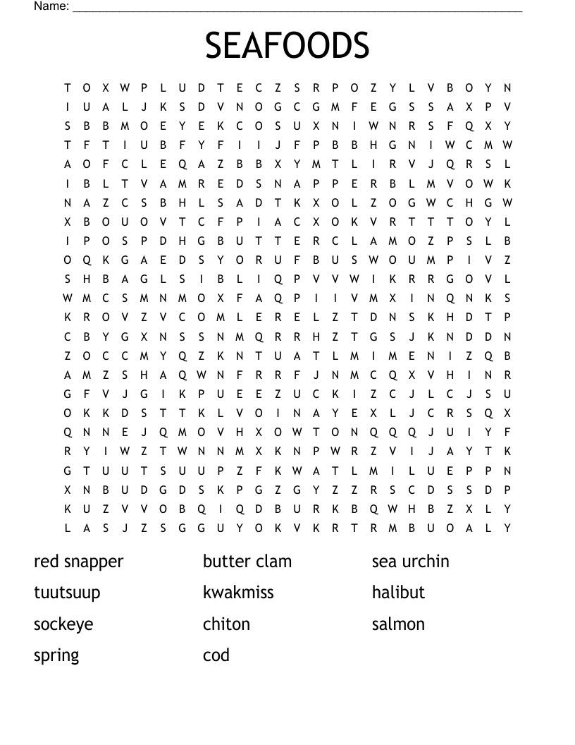 SEAFOODS Word Search WordMint