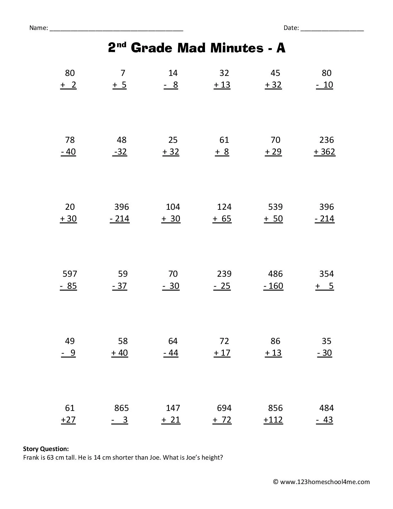 Free Printable Second Grade Math Worksheets
