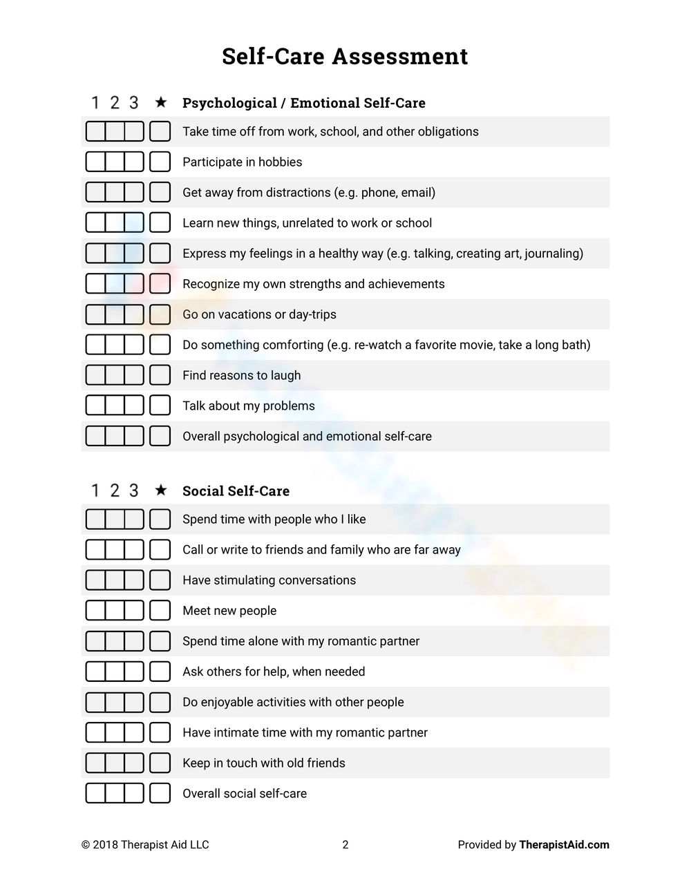 Free Printable Self Care Assessment Worksheet
