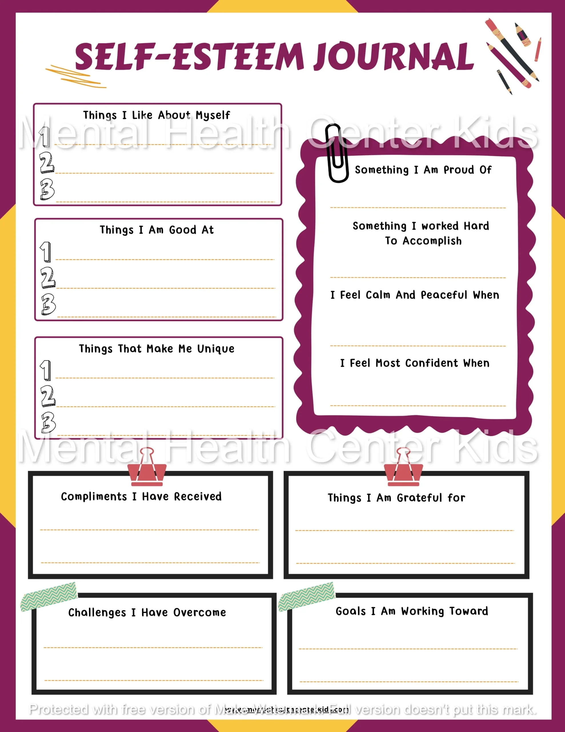 Free Printable Self Esteem Worksheets Pdf