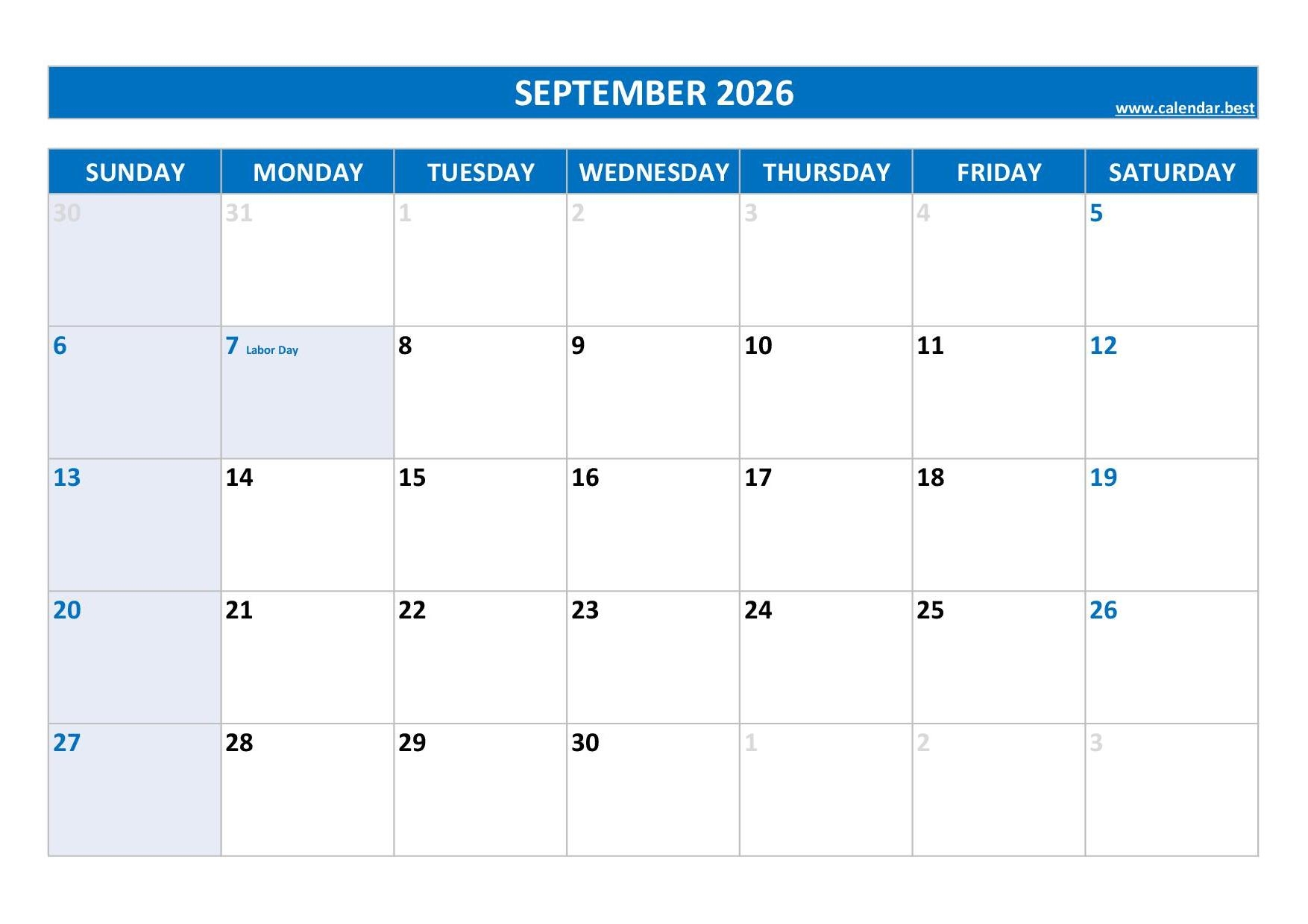 September 2026 Holiday Calendar