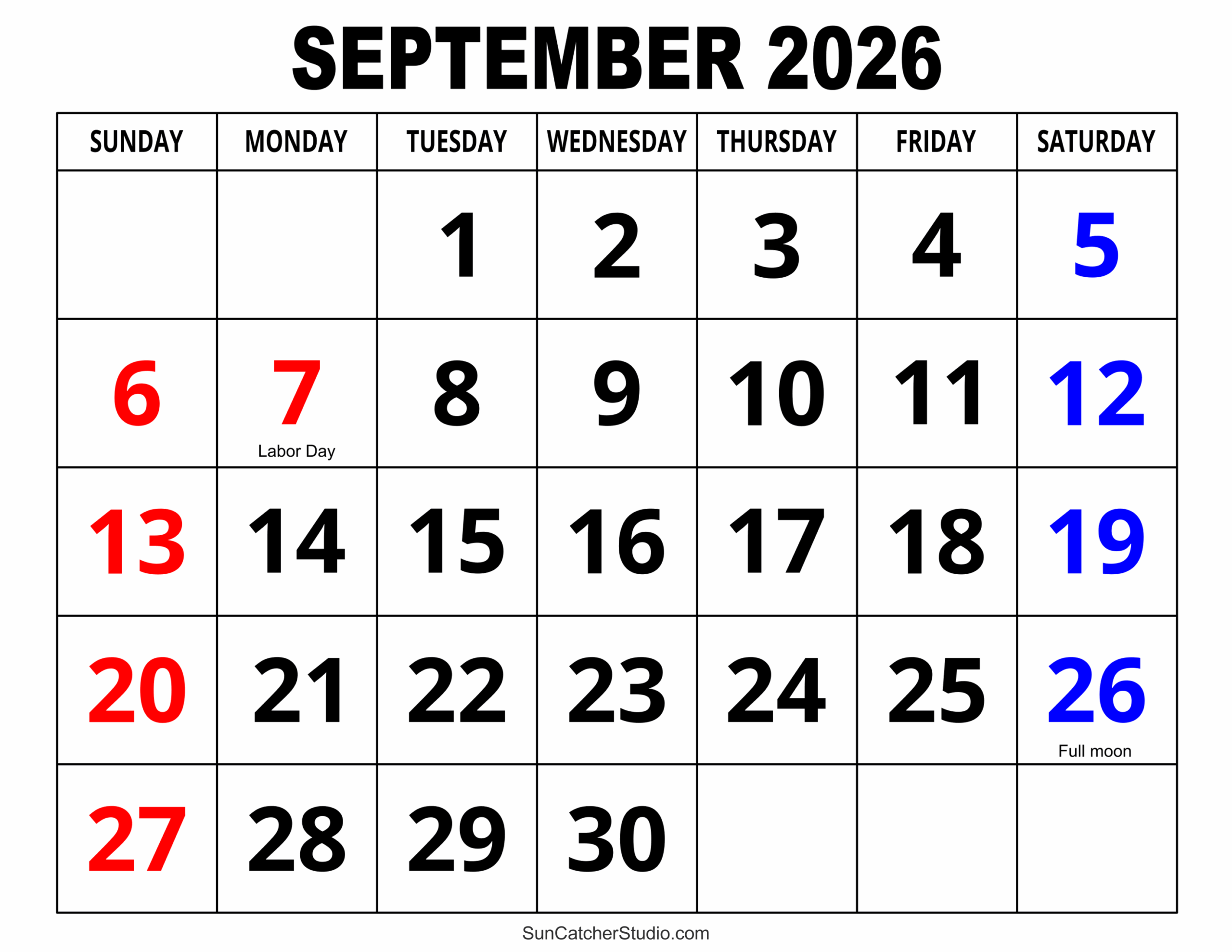 Sept 2026 Calendar With Holidays