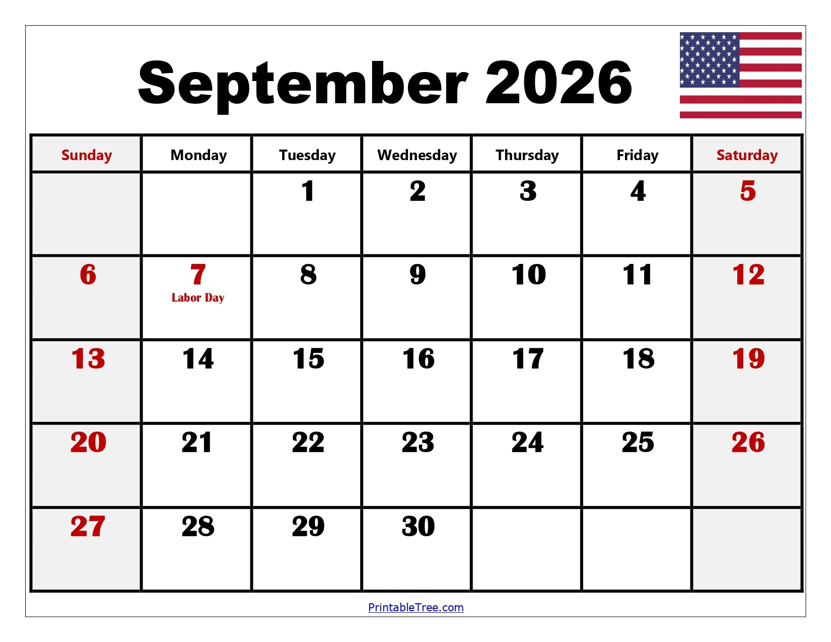Printable Blank Calendar September 2026