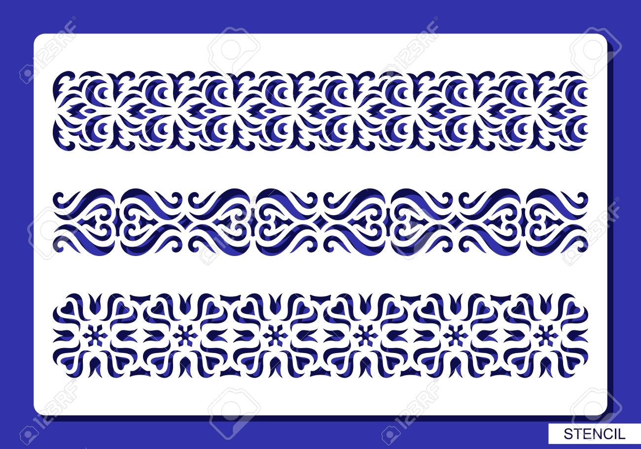 Set Of Decorative Borders Stencil With Lace And Floral Patterns Template For Laser Cutting Wood Carving Paper Cut And Printing Vector Illustration Royalty Free SVG Cliparts Vectors And Stock Illustration Image 110123892 