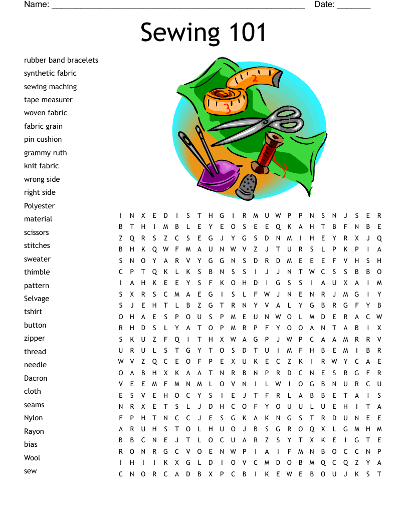 Free Printable Crossword Puzzles About Sewing
