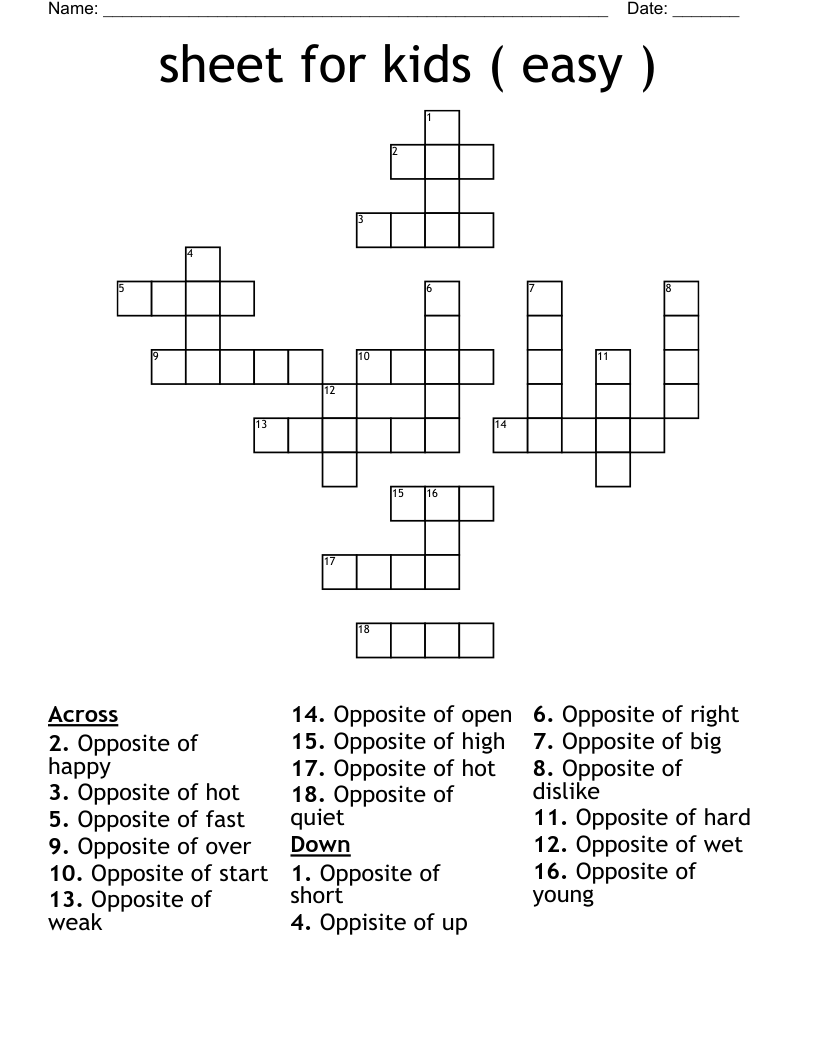 Printable Crossword Puzzles Easy Kid