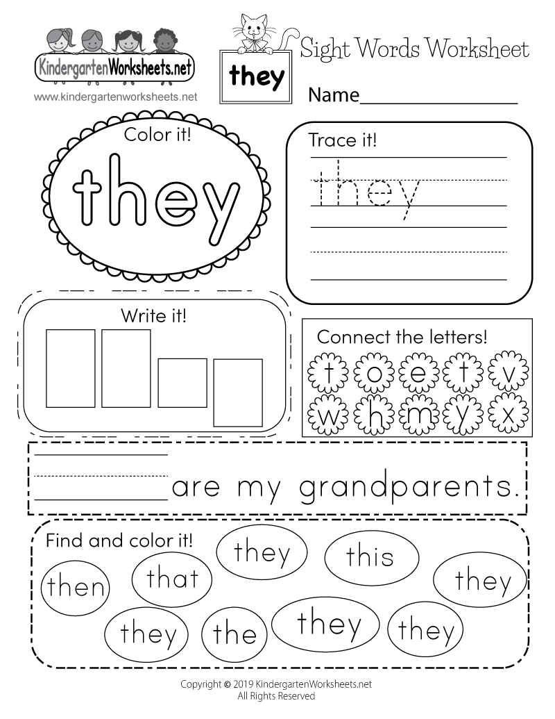 Free Printable Worksheets Kindergarten Sight Words