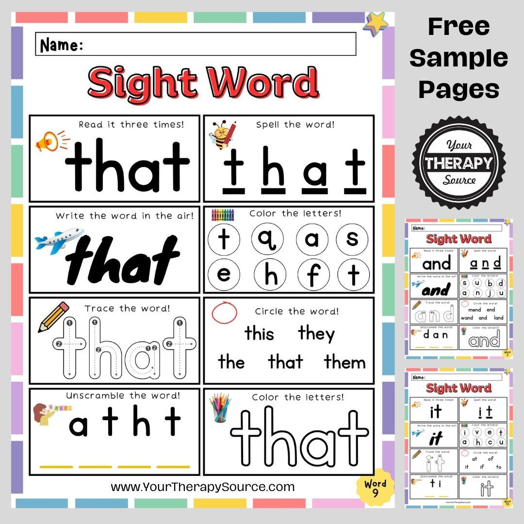Free Printable Kindergarten Sight Word Worksheets