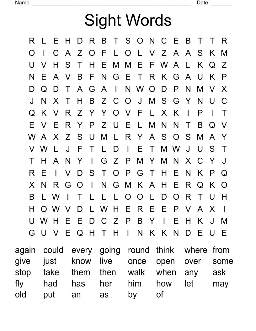 Free Printable Sight Word Crossword Puzzles