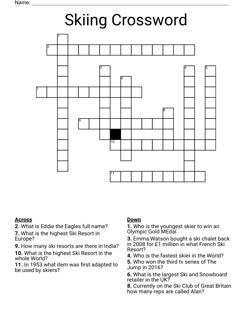 Skiing amp Snowboarding Crosswords Word Searches Bingo Cards 