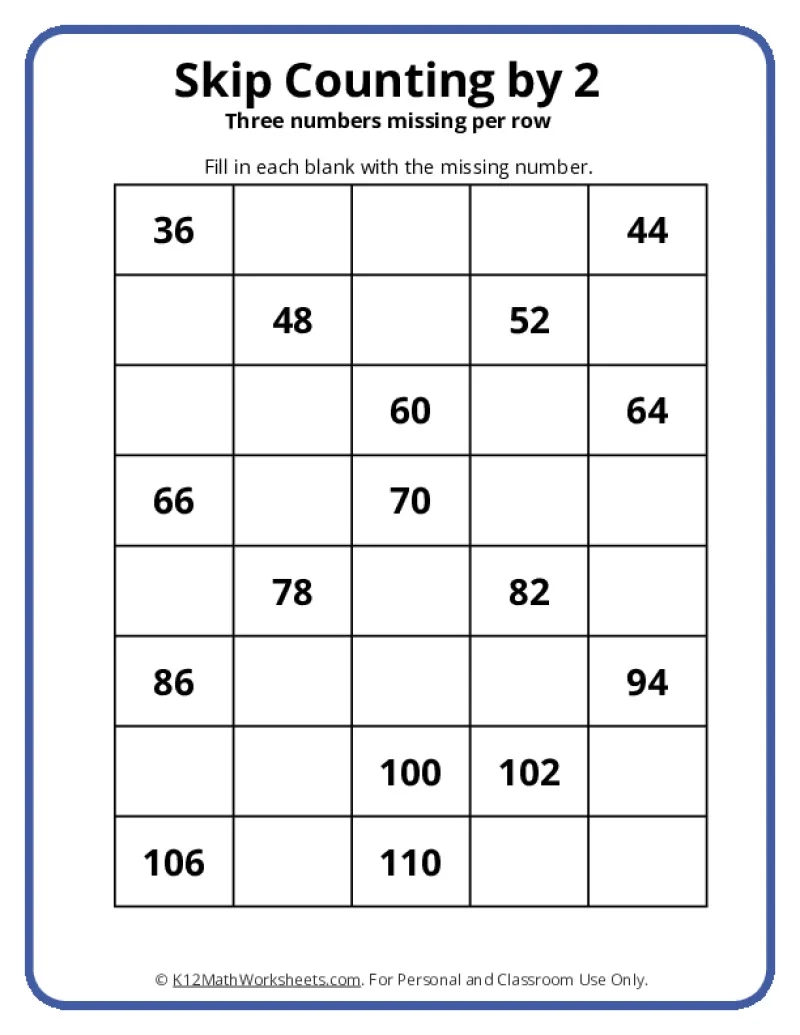 Free Printable Skip Counting Worksheets