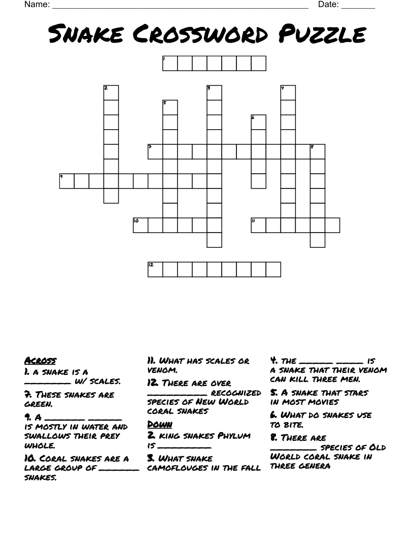 Snake Crossword Puzzle WordMint