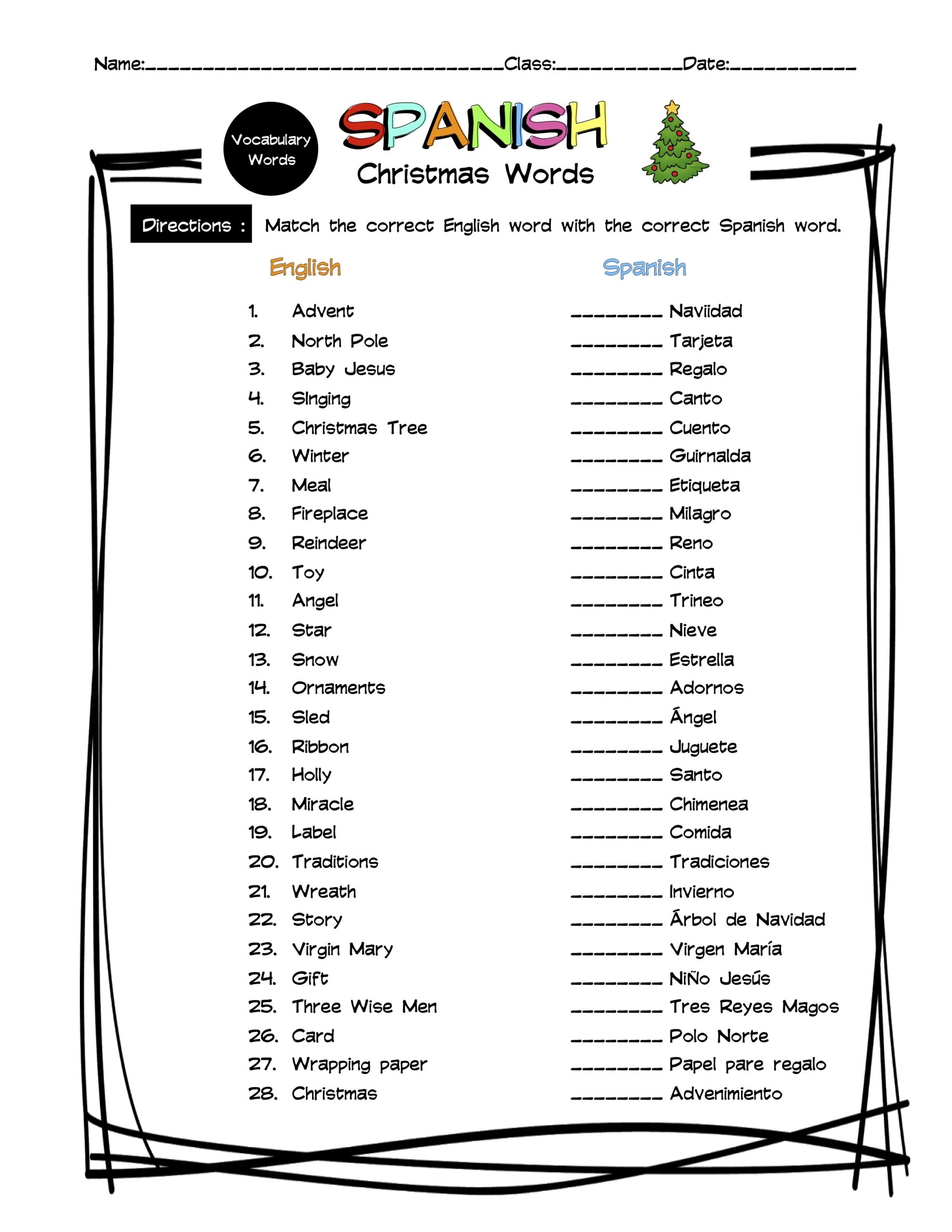 Free Printable Spanish Christmas Worksheets