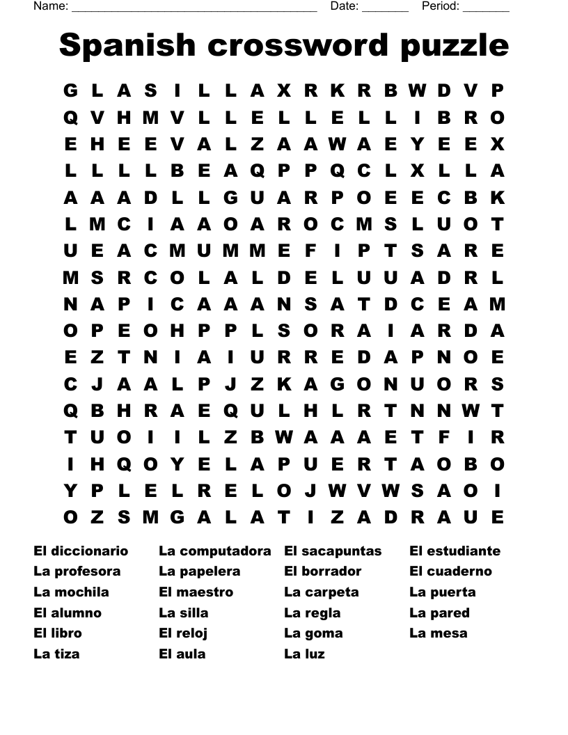 Spanish Printable Crossword Puzzles