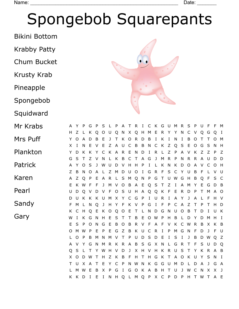 Spongebob Crossword Puzzles Printable