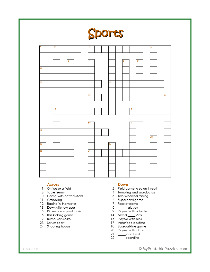 Teenage Crossword Puzzles Printable