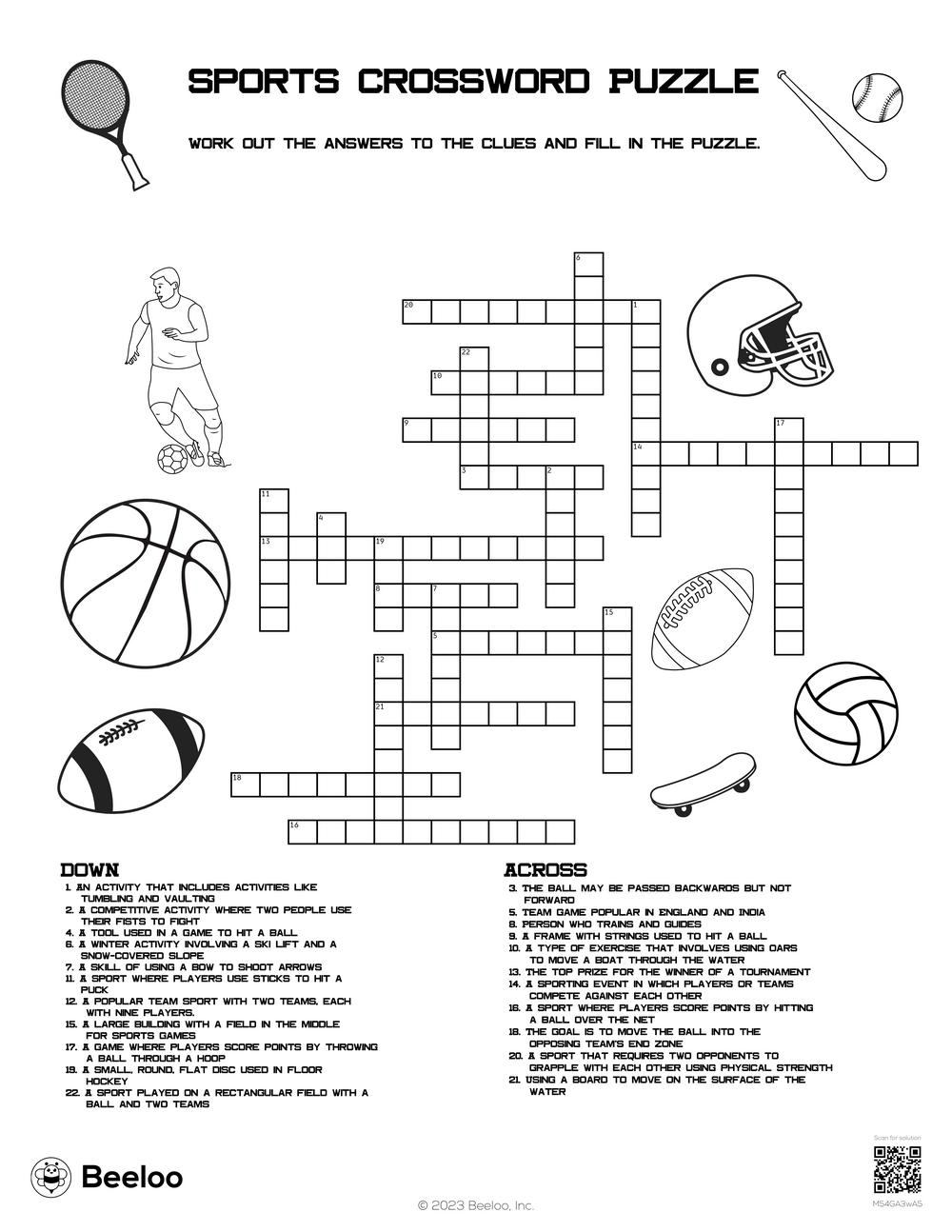Sports Crossword Puzzle Beeloo Printable Crafts And Activities 