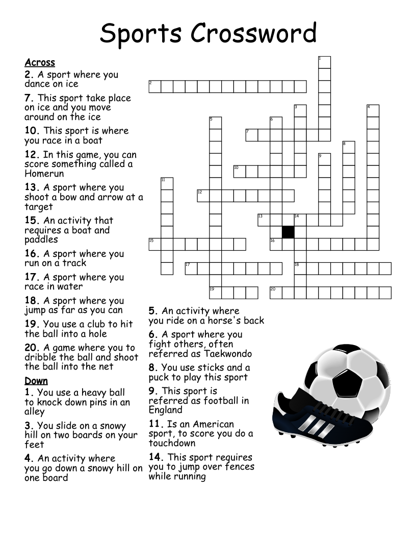 Sports Themed Printable Crossword Puzzles