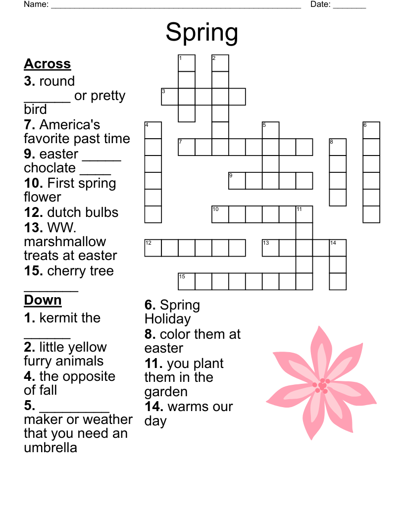 Printable Crossword Puzzles About Spring
