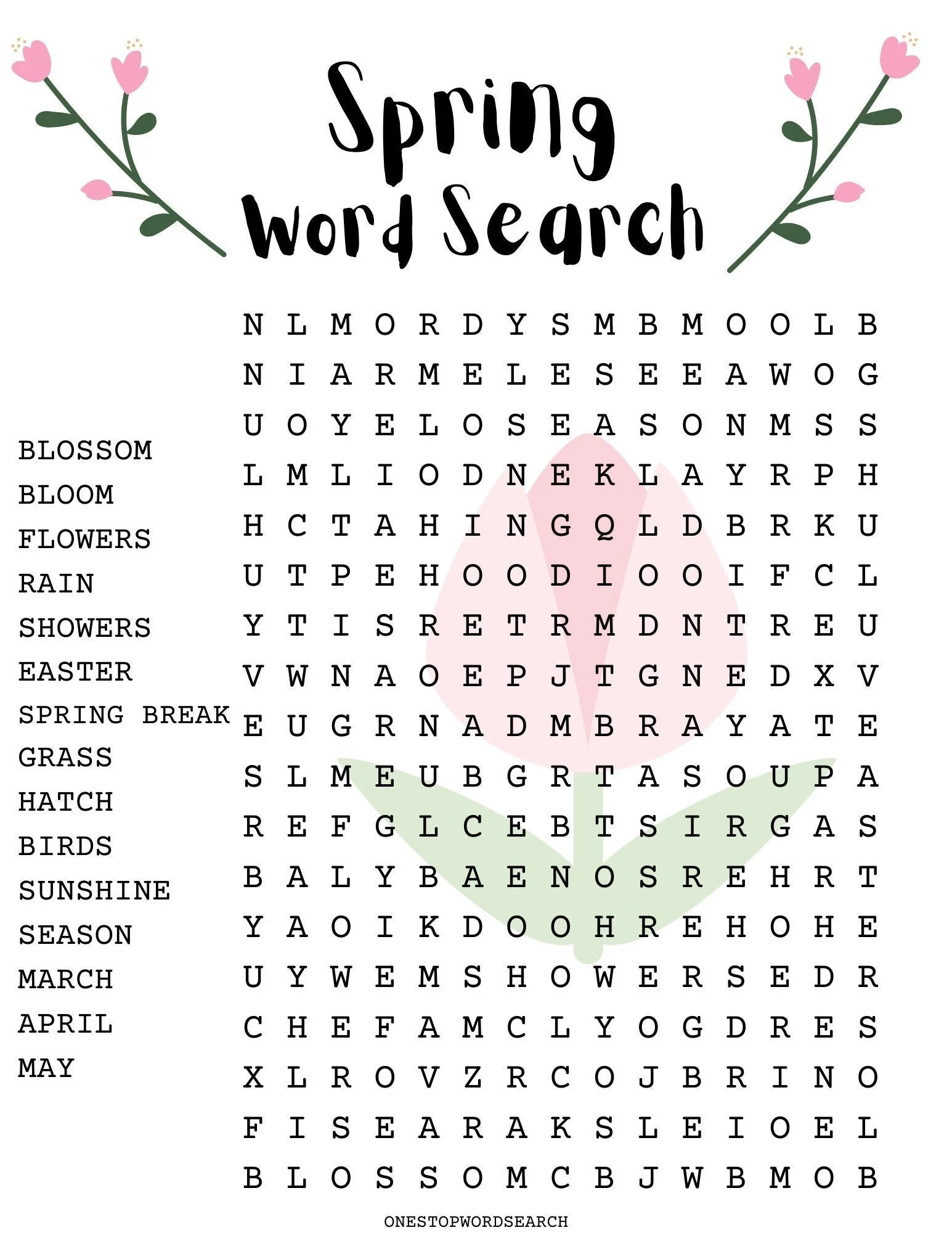 Spring Word Search Puzzle With Answer Sheet Seasonal Games 