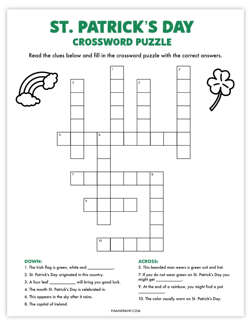 St Patricks Day Printable Crossword Puzzles